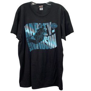 Harley Davidson Graphic T Shirt Double Sided Black size L Biker Rockford IL